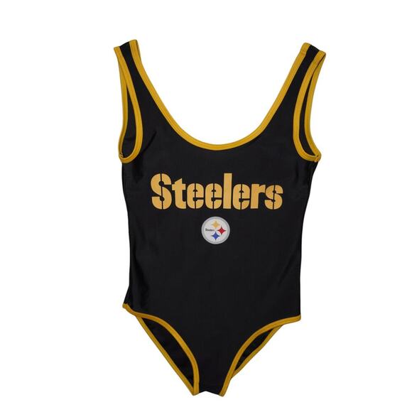 Pittsburgh Steelers NFL Team Apparel Swimsuit Bodysuit Women’s Size M Black Gold - Picture 5 of 8